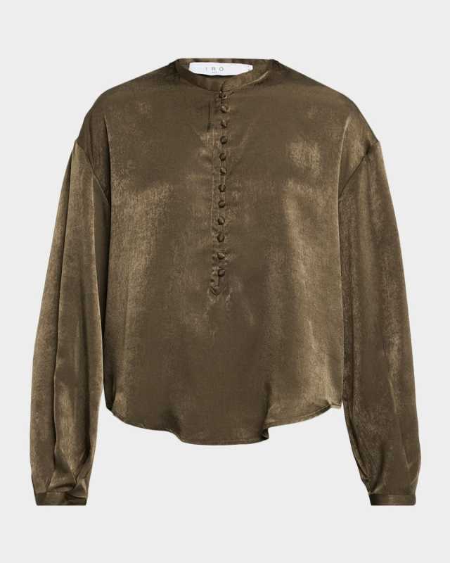 Ezia Long-Sleeve Flutter Blouse